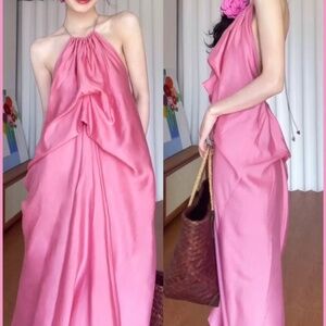 Pink Halter Maxi Dress Beach Dress Vacation Dress